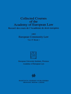 cover image of Collected Courses of the Academy of European Law 1993 Volume IV--1